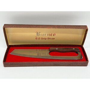 Burnco E-Z Grip Slicer Stainless Steel Blade With Wooden Handle In Original Box